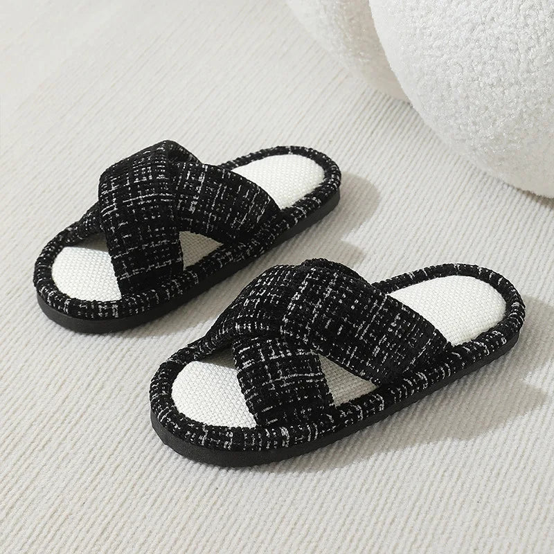 Women's Anti-Slip Cross Strap Flat Slides & Summer Slippers