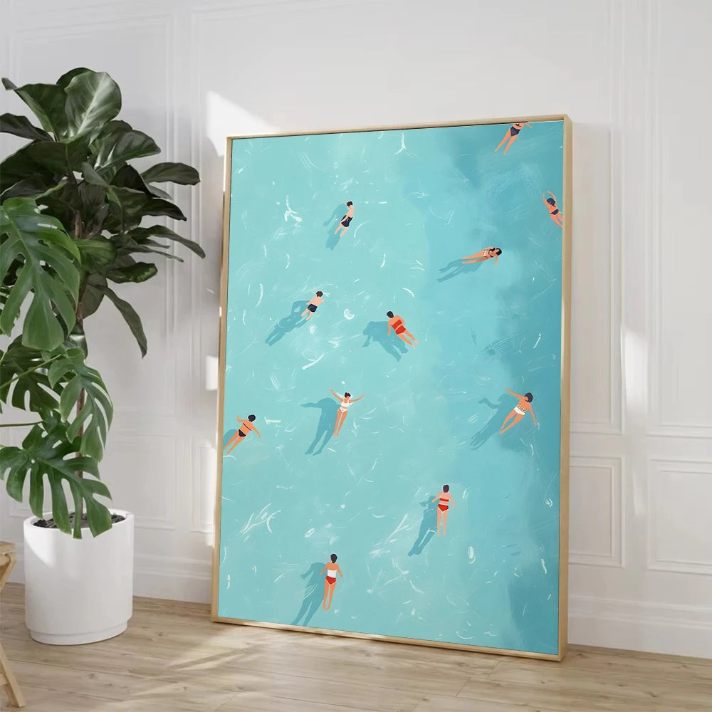 Beach Sea Ocean Boat Wall Art Prints Nordic Poster Canvas Painting Picture for Living Room Decor Summer Girl Swimming Pool Party Peaceful Pleasures Health and Wellness