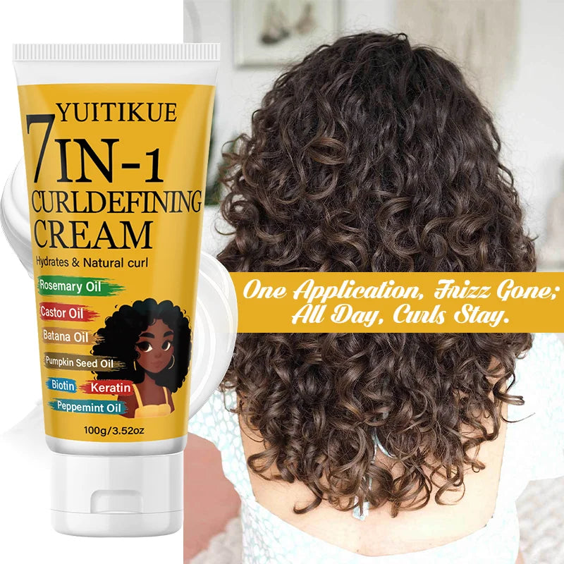 YUITIKUE 7-in-1 Curl Defining Cream with Rosemary Castor Batana Oil 100g Hydrates Natural Curl Hair Care Peaceful Pleasures Health and Wellness