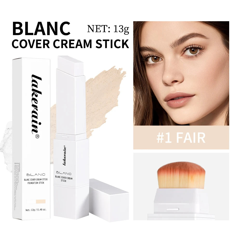Blanc Cover Cream Stick Changing Foundation Stick Color Changing Foundation with Detachable Brush Hight Coverage Base Makeup Peaceful Pleasures Health and Wellness 1fair