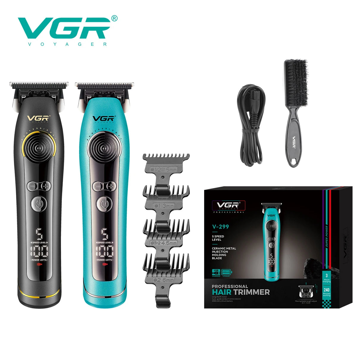 VGR electric hair clipper with 9000 RPM for men, LCD digital display hair salon, household oil head carving hair trimmer V-299 Peaceful Pleasures Health and Wellness