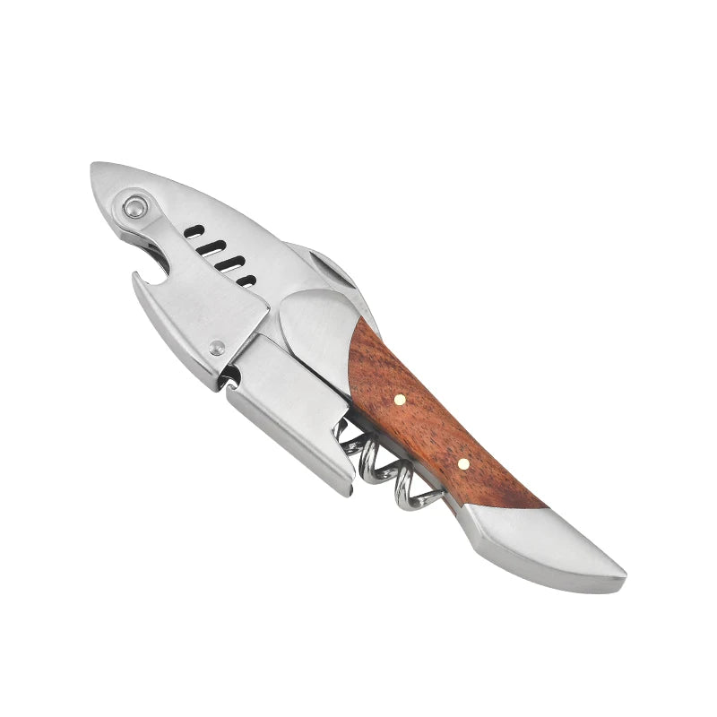 Shark Design Wine Bottle Opener for Beer Bottle or Carton with Small Knife Shark Home Decor Wine or Kitchen Accessories Peaceful Pleasures Health and Wellness Inlay Wood Shark