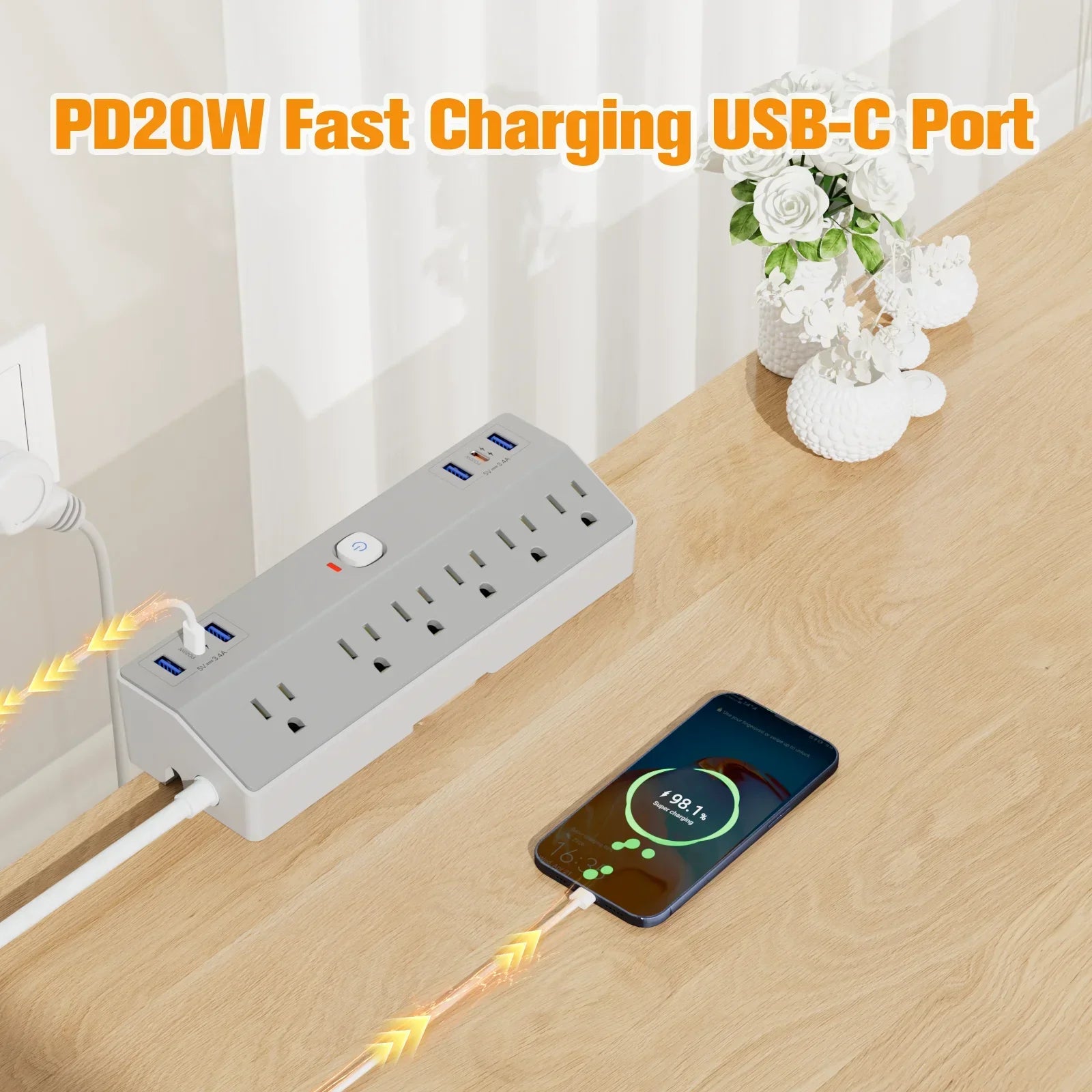 PASSUS Clamp Power Strip PD20W Fast Charging & 3m Extension Peaceful Pleasures Health and Wellness
