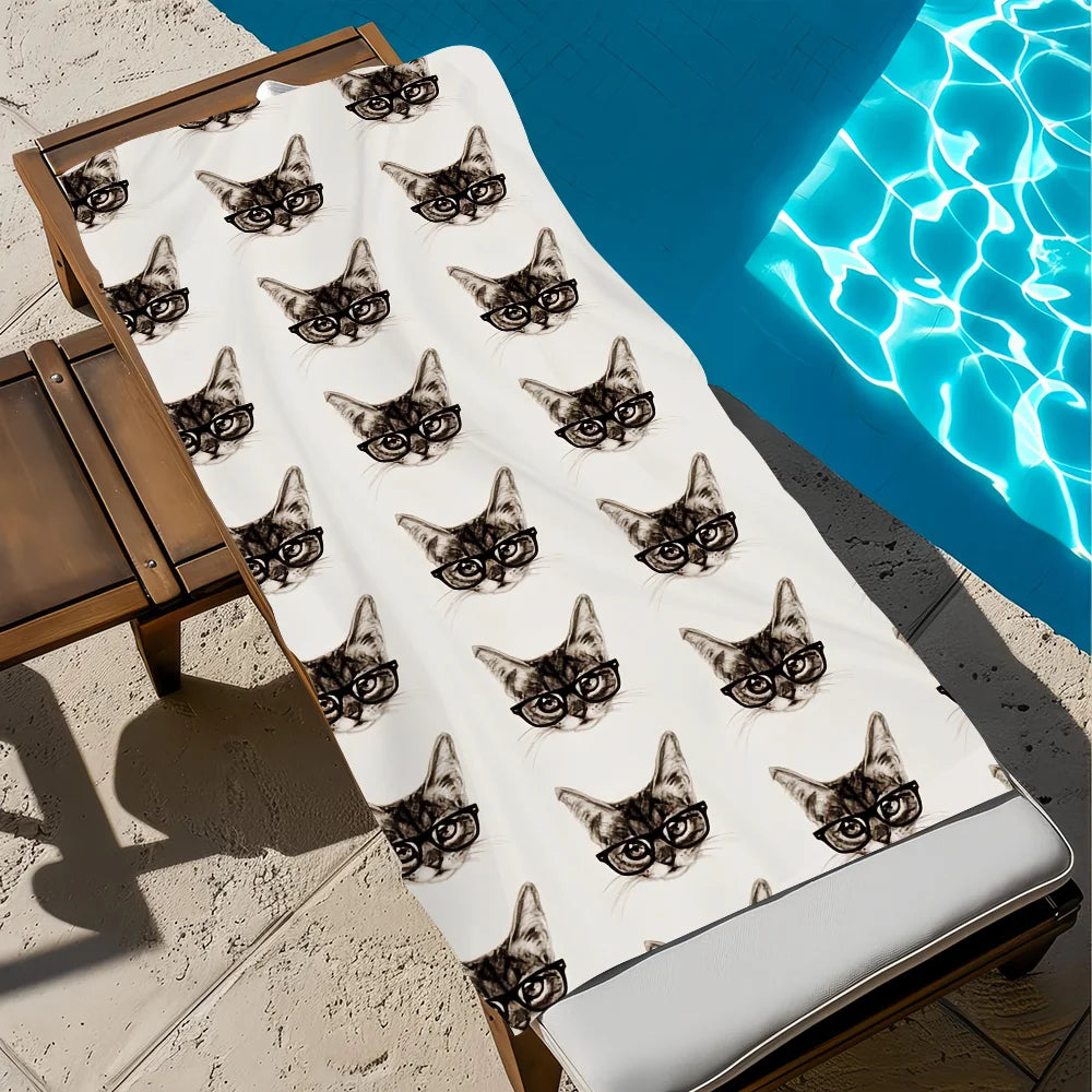 Funny Cartoon Cat Quick-Dry Beach Towel | Soft Pool & Travel Towel Beach Towel Peaceful Pleasures Health and Wellness z3 STJ150x180CM