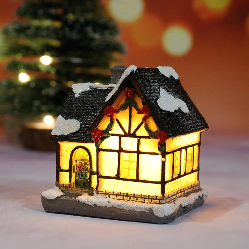 Christmas Led Light House Christmas Tree Ornaments LED Resin Small Village House Xmas Glow Decor Gift Happy New Year Decors DC05 Peaceful Pleasures Health and Wellness D