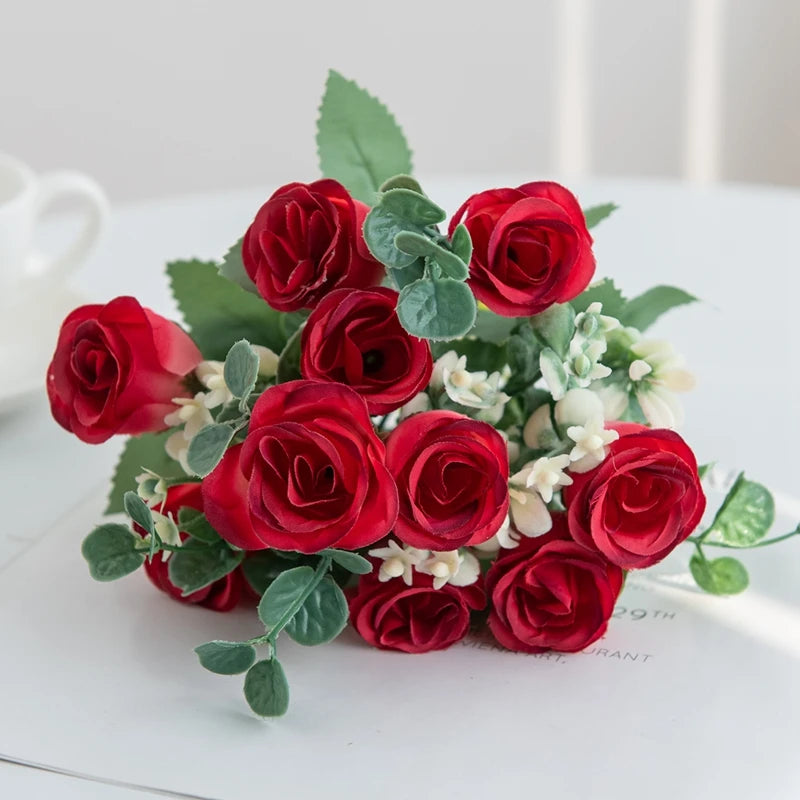Silk Rose Bouquet 10 Heads – Wedding & Home Artificial Flowers