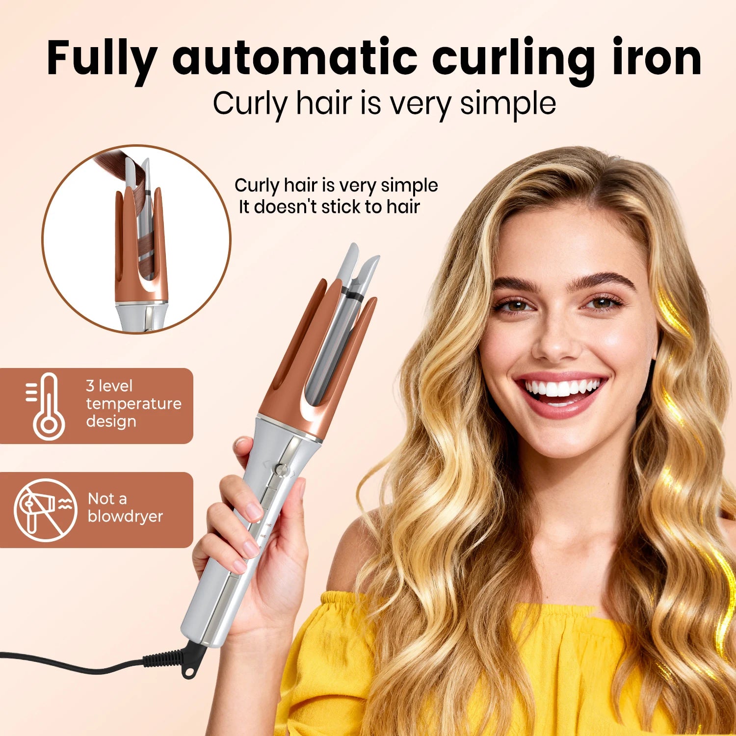 Auto Rotating Hair Curler 3 grades temperature Ceramic Fast Heat Constant Temperature Styling Hair Curler 33mm Wave Curling Iron Peaceful Pleasures Health and Wellness