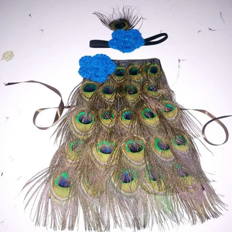 2pcs/ Peacock Costume Halloween Outfit Newborn Photography Prop with Feather Wings for Infant Girl Boy 1st Birthday Photo Shoot Peaceful Pleasures Health and Wellness