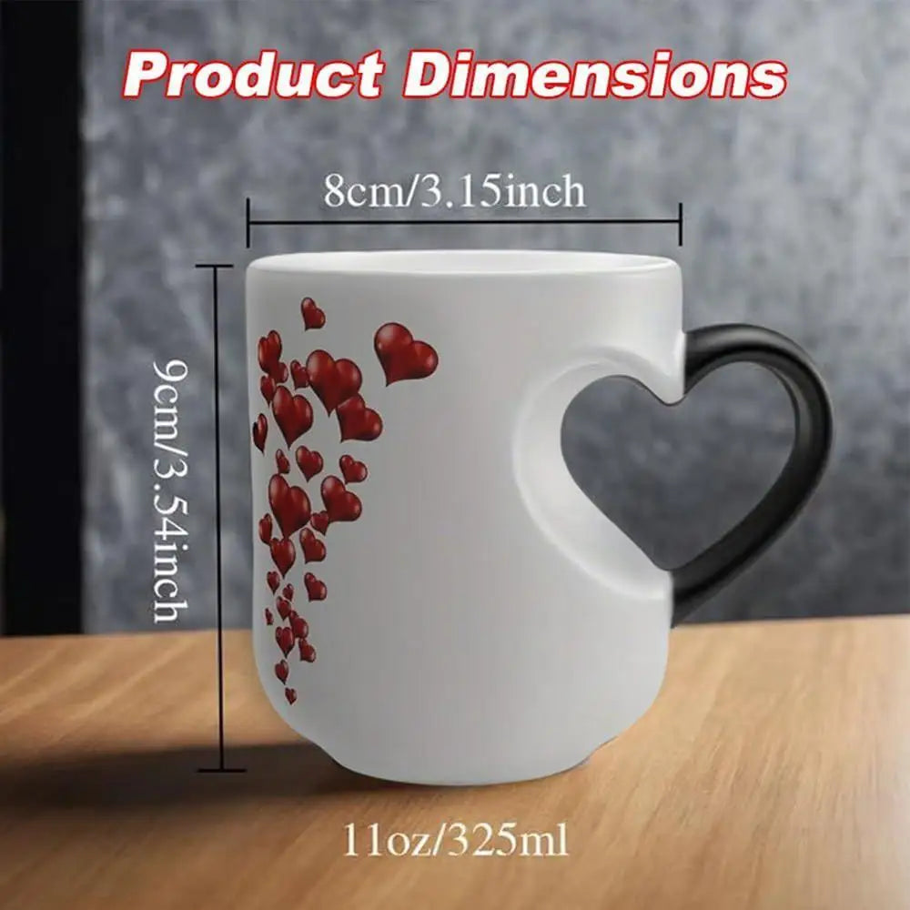 Heat Sensitive Color Changing Magic Mug with Romantic Heart Handle Cute Gift for Birthday Anniversary Valentine's Day Coffee Cup Peaceful Pleasures Health and Wellness Black 301-400ml