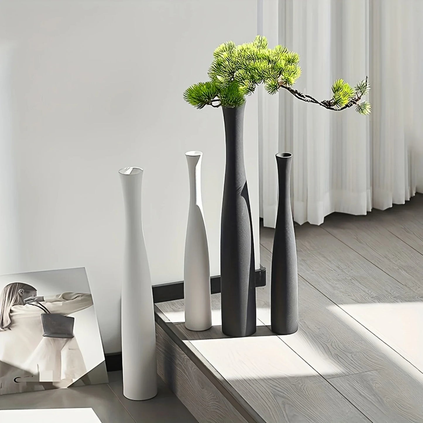 Modern Minimalist Vase Set White & Black Home Decor (2-Pack)