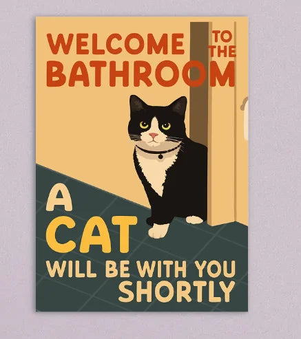 Funny Cat Bathroom Canvas Wall Art Print – Cat Lover Gift Canvas Wall Art Print Peaceful Pleasures Health and Wellness TR12276-4 40x60cm Unframed
