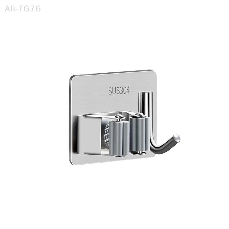 Wall Mounted Mop Holder Clip | 304 Stainless Steel Self-Adhesive