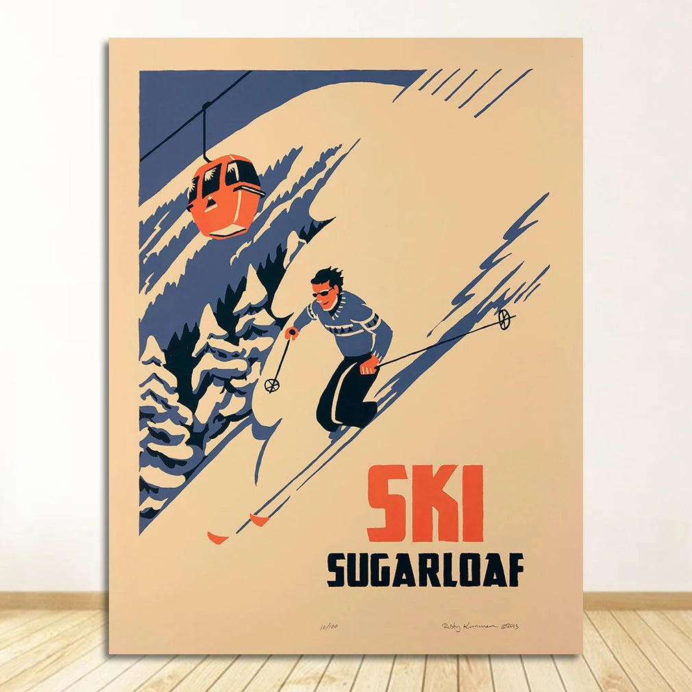 Retro Skiing Alps Switzerland Canvas Wall Art | Vintage Ski Poster
