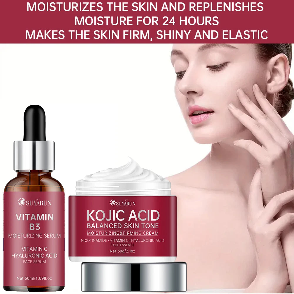 SUYARUN Kojic Acid Cream & Vitamin B3 Serum Combo - Brightening Dark Spot Corrector, Anti-Aging Skincare Set, Glowing Skin Care. Peaceful Pleasures Health and Wellness
