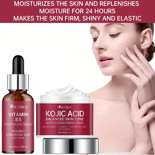 SUYARUN Kojic Acid Cream & Vitamin B3 Serum Combo - Brightening Dark Spot Corrector, Anti-Aging Skincare Set, Glowing Skin Care. Peaceful Pleasures Health and Wellness