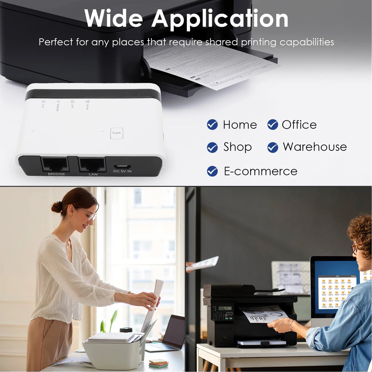 USB Print Server 10 100Mbps LAN Bridge Sharing Wired Wireless