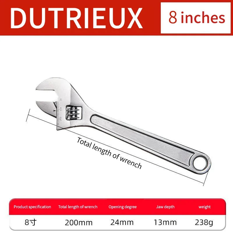 Adjustable Wrench Large Openin Long Handle Universal Spanner Clamp Wrench Carbon Steel Mechanical Workshop Hand Repair Tools Peaceful Pleasures Health and Wellness silvery 8-Inch