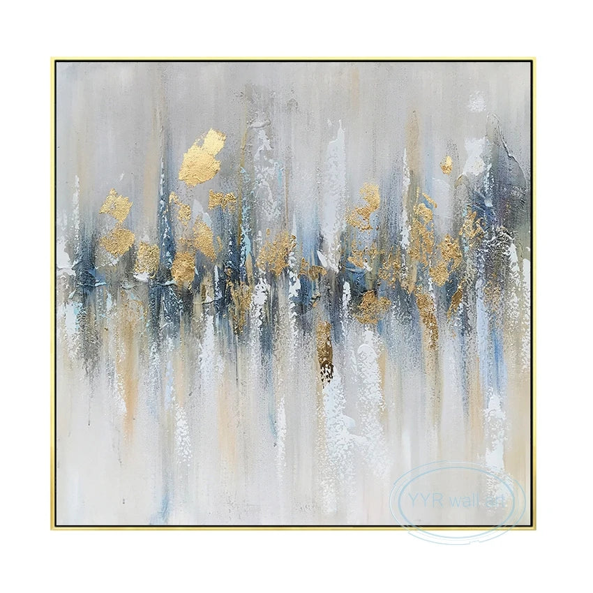 Gold Foil Abstract Hand-Painted Oil Painting | Nordic Wall Art Hand-Painted Canvas Art Peaceful Pleasures Health and Wellness no frame High70cmx100cm