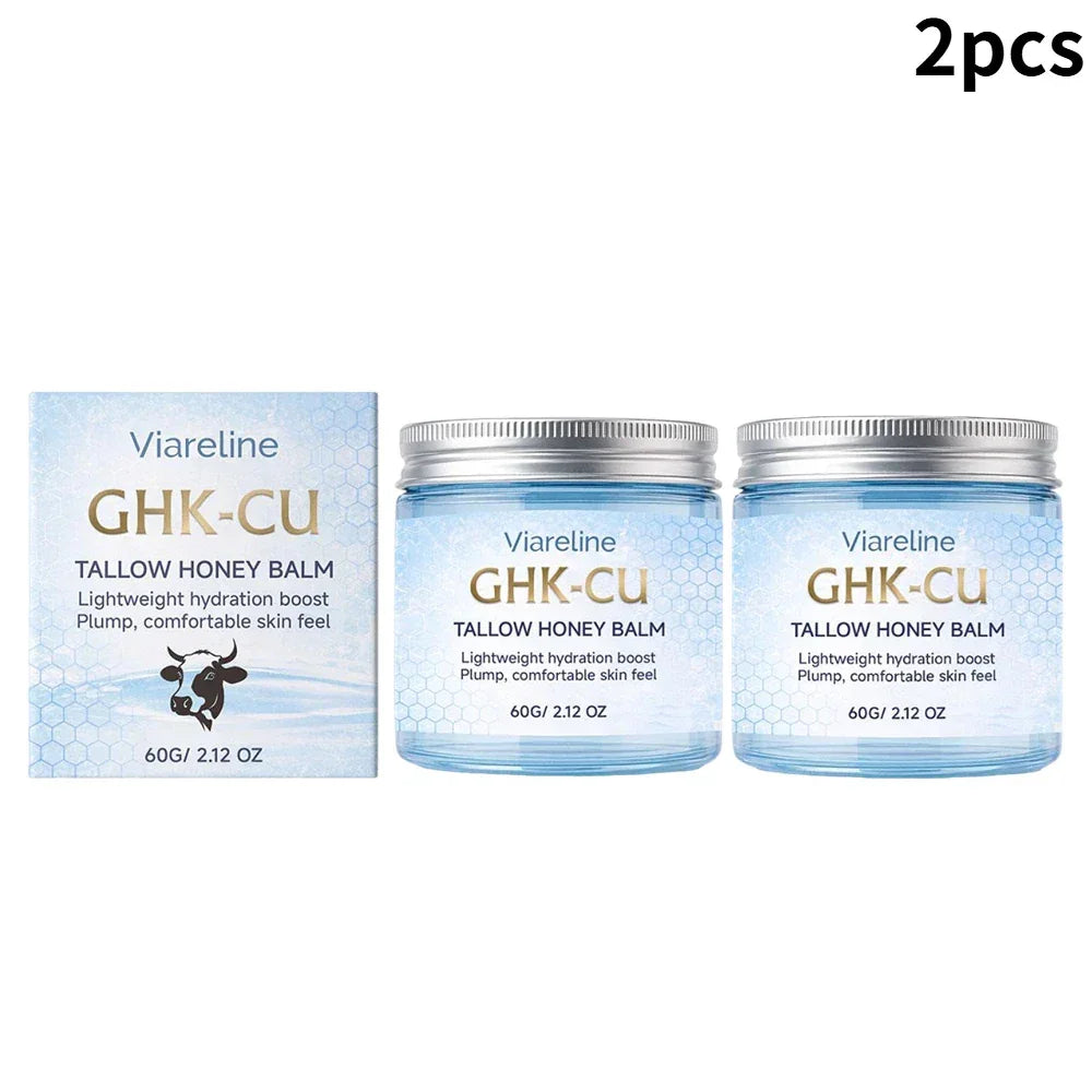 Viareline GHK-CU Copper Peptide Tallow Balm Facial Cream Body Moisturizer Lightweight Hydrate Honey Blue Balm for All Skin Types Peaceful Pleasures Health and Wellness 60ml X 2