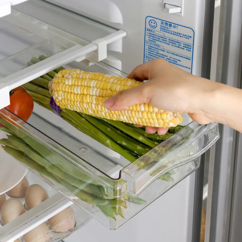 Kitchen Fruit Food Storage Box Plastic Clear Fridge Organizer Slide Under Shelf Drawer Box Rack Holder Refrigerator Drawer