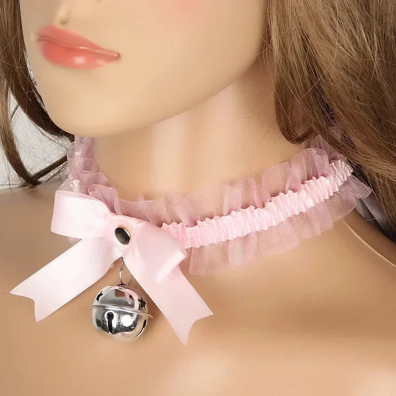 Fashion Women Gothic Simple Sexy Lace Collar Pendant Bow Knot Bell