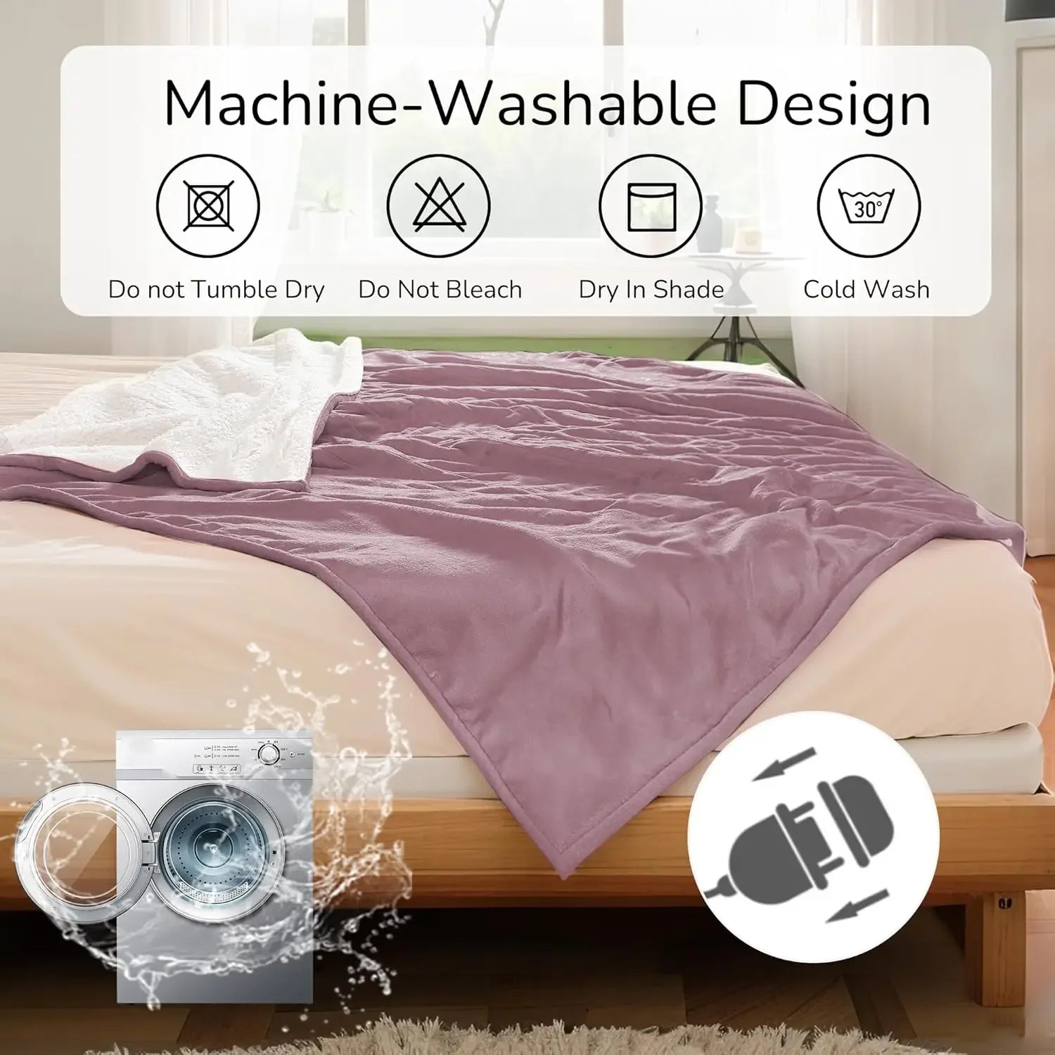 Twin Size Electric Heated Blanket with Dual-Sided Fabric, 4 Heat Settings, Auto Shut-Off Peaceful Pleasures Health and Wellness