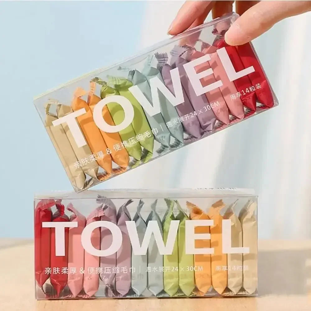 14-Pack Disposable Compressed Travel Towels for Face & Body Disposable Compressed Towel Peaceful Pleasures Health and Wellness