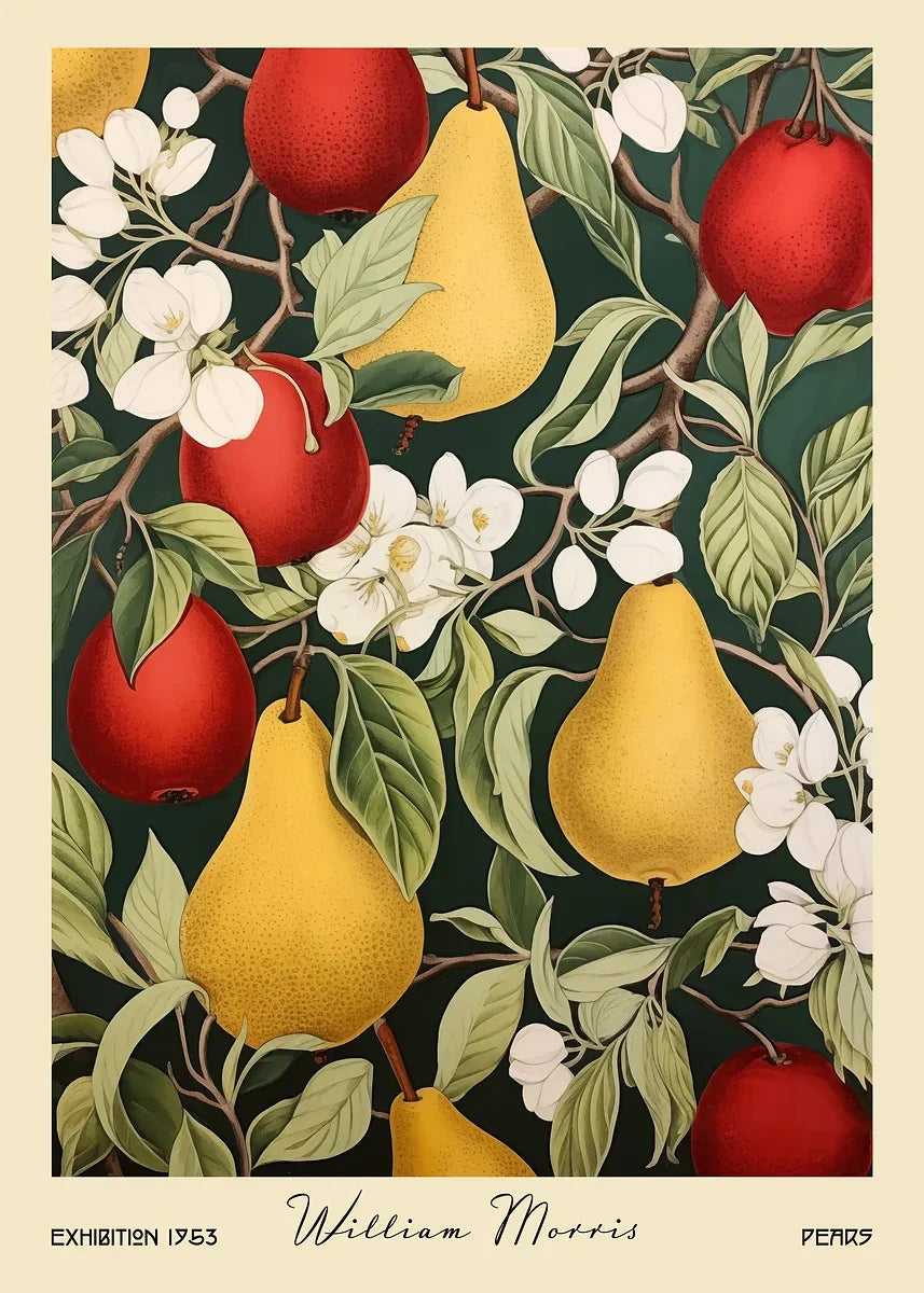 William Morris Retro Kitchen Fruit Canvas Wall Art | Dining Decor