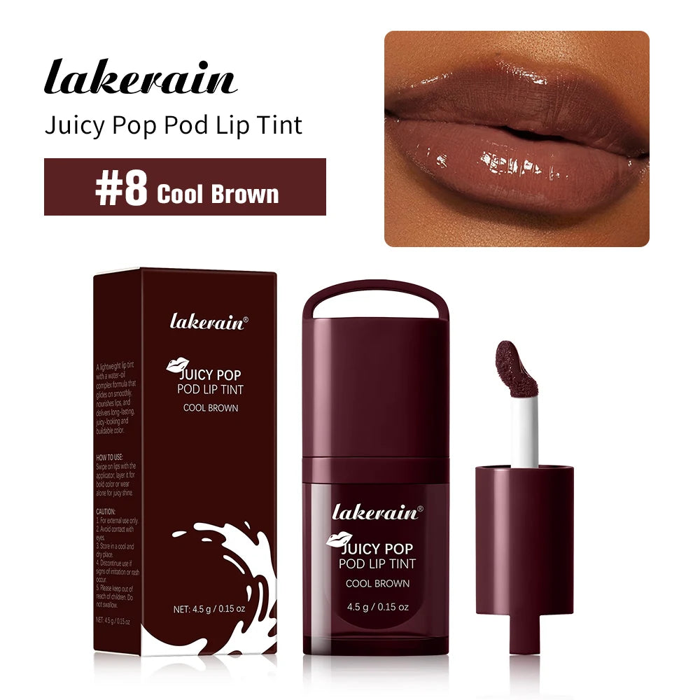 Juicy Hydrated Lip Tint Buildable Glossy Finish Ceramide Peptide Water-to-oil Formula Long-lasting Color Buckle Design Lip Tint Peaceful Pleasures Health and Wellness Cool Brown