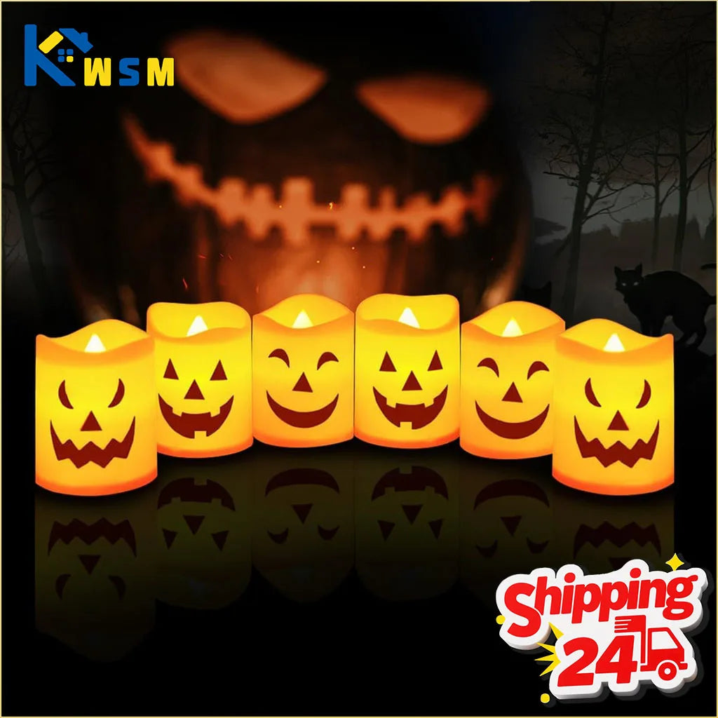 Halloween Flickering LED Candle Holders – Skull Ghost Pumpkin