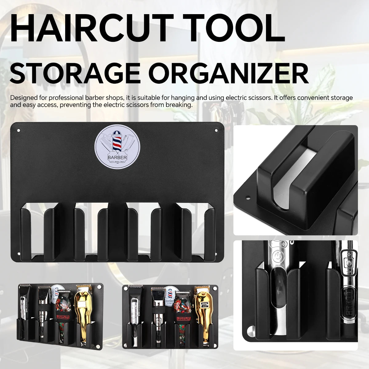4 Slots Wall Mount Hair Clipper Holder, Rust-Proof Space Saving Barber Tool Storage Organizer Rack For Salon Haircut Tools Peaceful Pleasures Health and Wellness