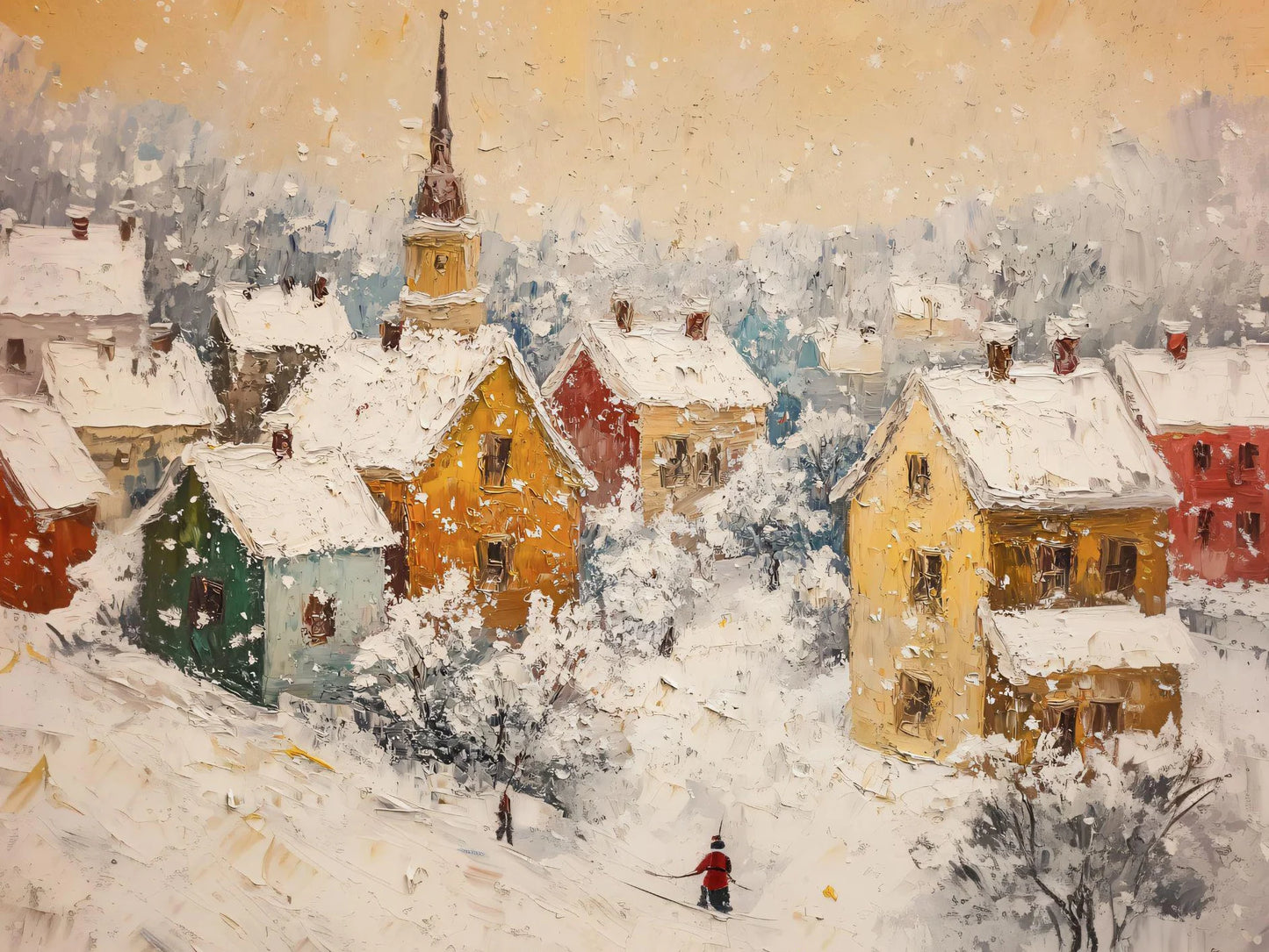 Vintage Christmas Train Holiday Winter Snow Farmhouse Town Village Poster Print Canvas Painting for Living Room Home Decor Peaceful Pleasures Health and Wellness 12 20x30cm Unframed