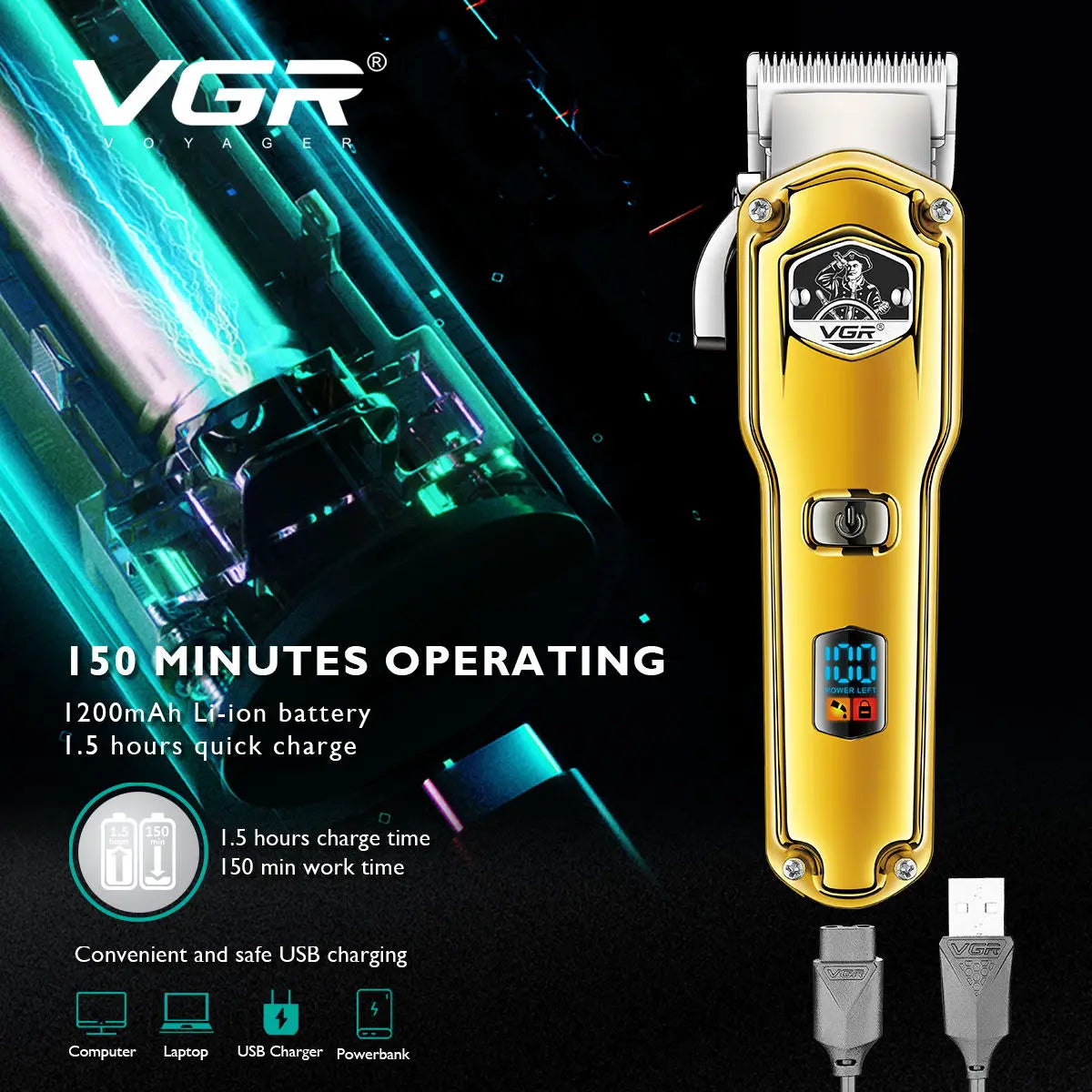 VGR V-693 Powerful Hair Cut Machine Professional Rechargeable Barber Hair Clipper For Men Cordless Peaceful Pleasures Health and Wellness