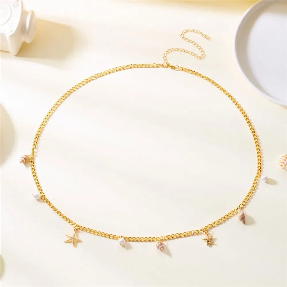 Bohemian Beach Jewelry Set – Starfish Necklace & Waist Chain