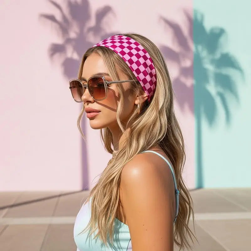 Checkerboard Elastic Headband | Sports & Yoga Hairband for Women