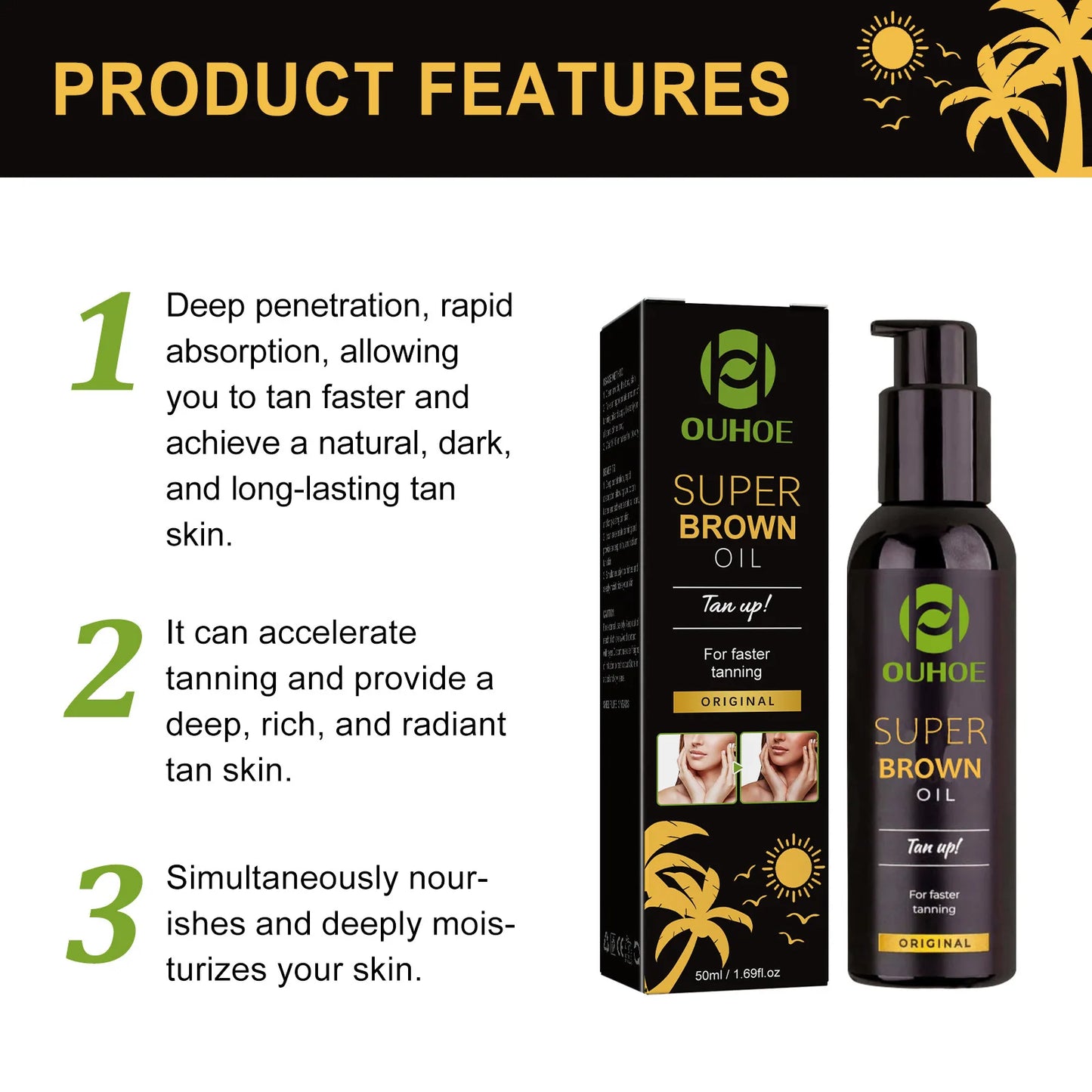 Ouhoe Dark Tanning Oil – Bronze Glow & Moisturizing Self Tan