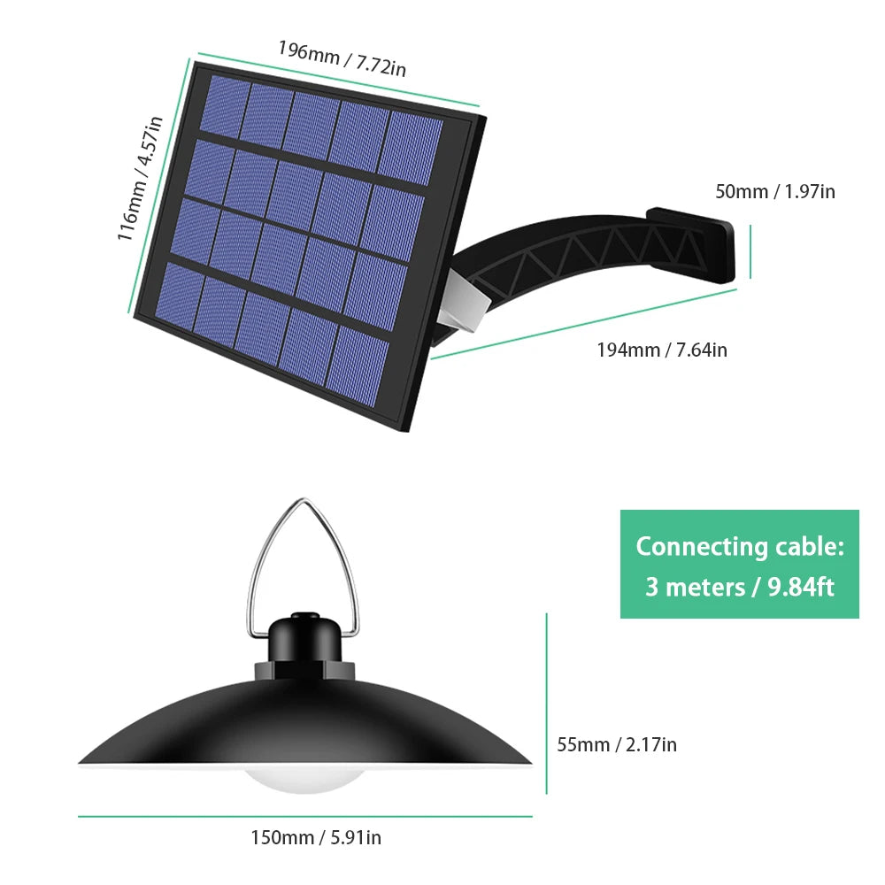 Solar Powered Pendants Light with Adjustable Panel Auto ON/OFF Lighting Sensor IP65 Water-resistant Hanging Lamp Peaceful Pleasures Health and Wellness