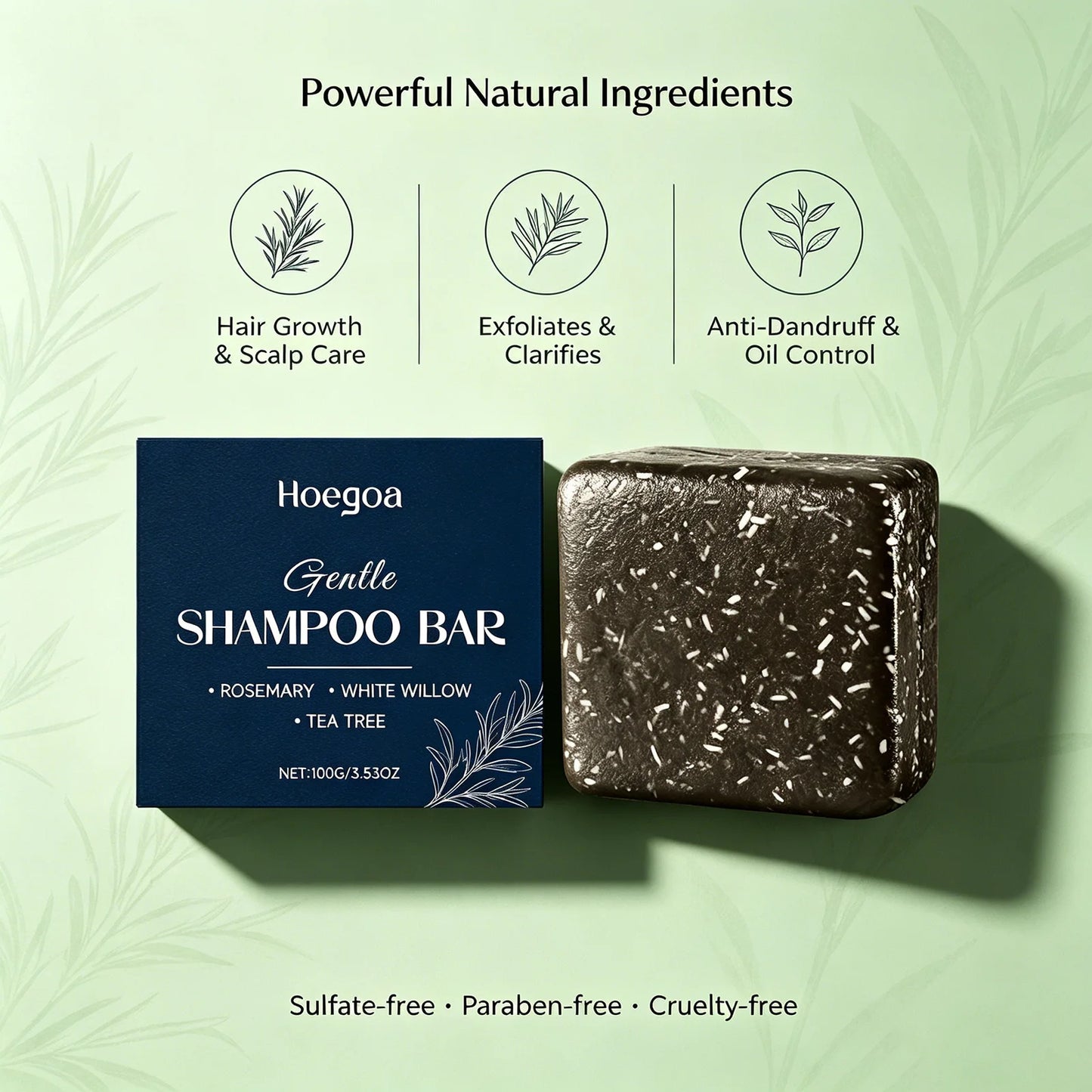 HOEGOA Rosemary Shampoo Bar for Hair Growth – 100g Solid Bar