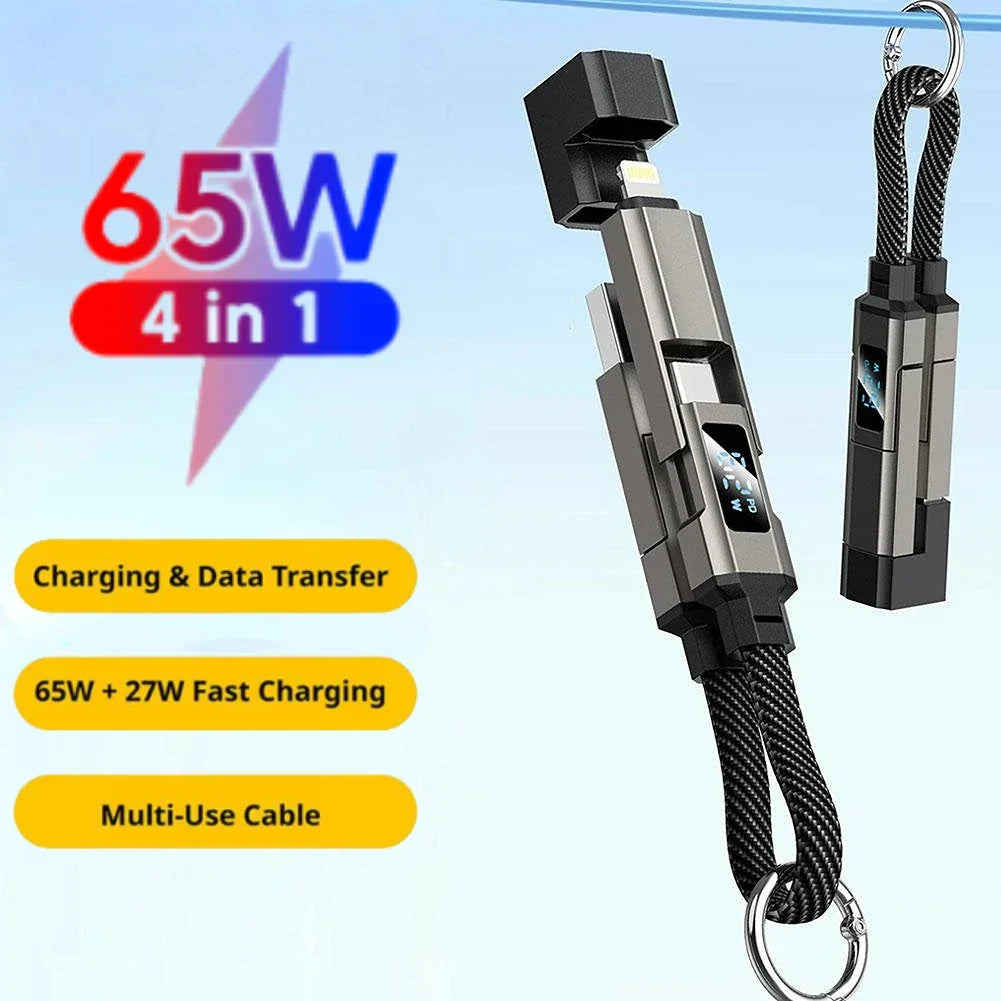 PD 65W USB C to USB C Fast Charging Cable, 4 in 1 Digital Display Type C Keychain Short Mobile Phone Charging Cord Peaceful Pleasures Health and Wellness
