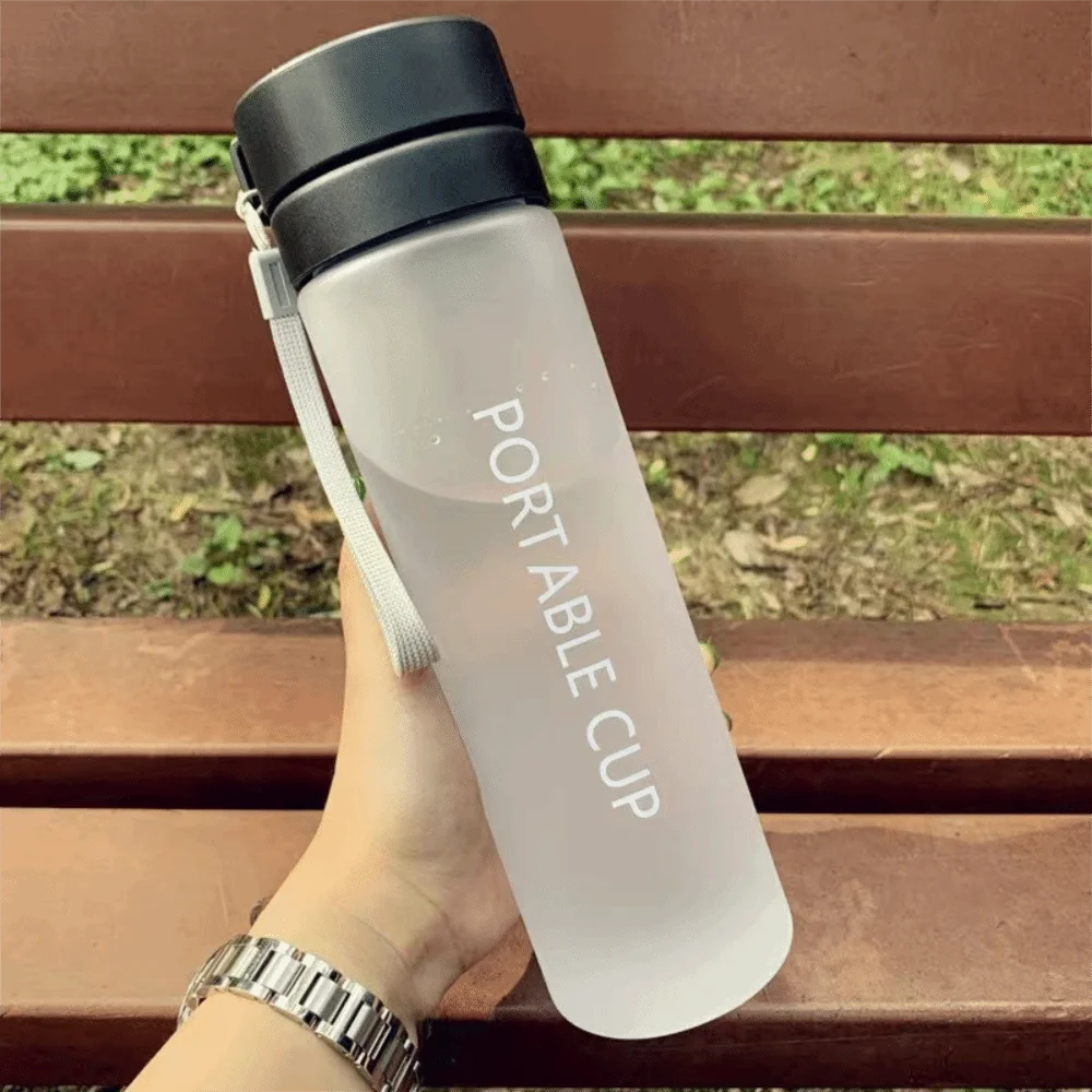 New Transparent Water Cup 800ML Large Capacity Sports Water Bottle with Lanyard Frosted Plastic Cup Kids Peaceful Pleasures Health and Wellness F-Black-800ml