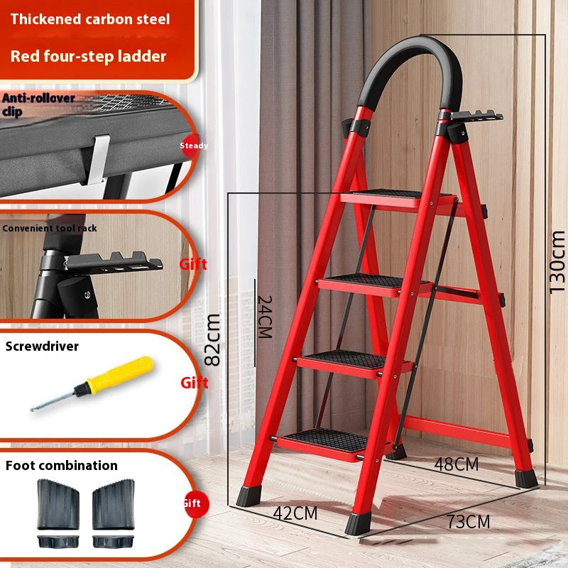 Adjustable Zigzag Folding Ladder 3 4 5 6 Step Thickened Carbon Steel Engineering Ladder Stable Climbing Tool for Home And Garden Peaceful Pleasures Health and Wellness 4 layers Red