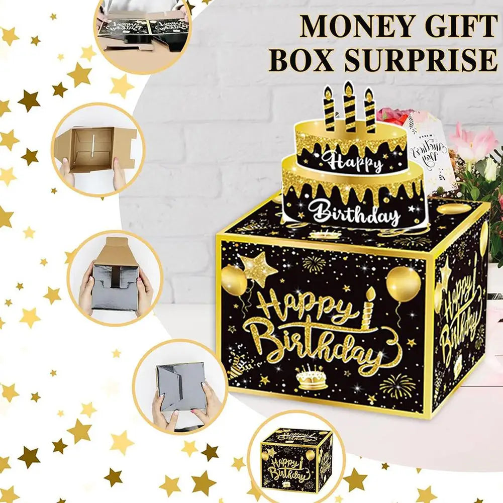 Surprise Birthday Party Decoration with Creative Funny Pumping Cash Money Box with Cake Card For Friends Peaceful Pleasures Health and Wellness