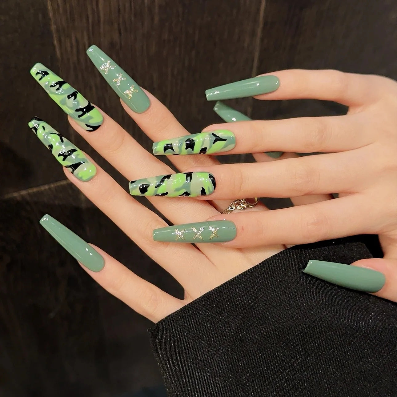 Handmade Press on Nails Spring Fresh Green Long Ballet Fake Nails for Women Wearable Detachable European False Nail Patches Peaceful Pleasures Health and Wellness