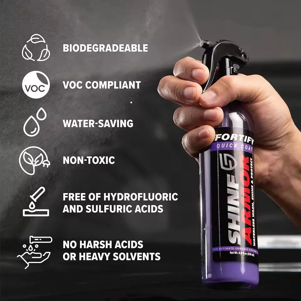 SHINE Fortify Quick Coat Ceramic Coating Car Wax Polish Spray Waterless Car Wash Wax Hydrophobic Top Coat Polish Peaceful Pleasures Health and Wellness