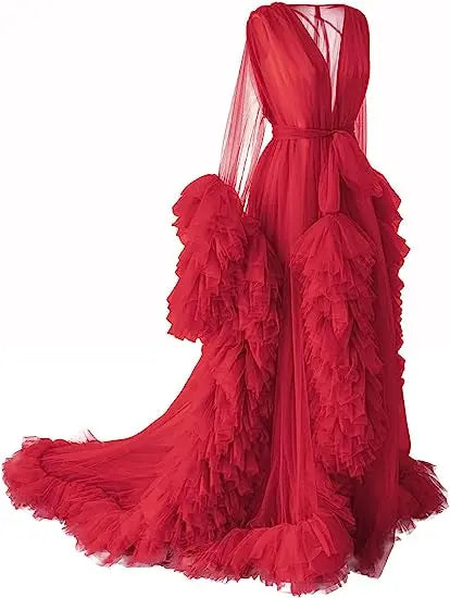Deep V-Neck Lace Feather Maternity Gown | Photo Shoot Dress