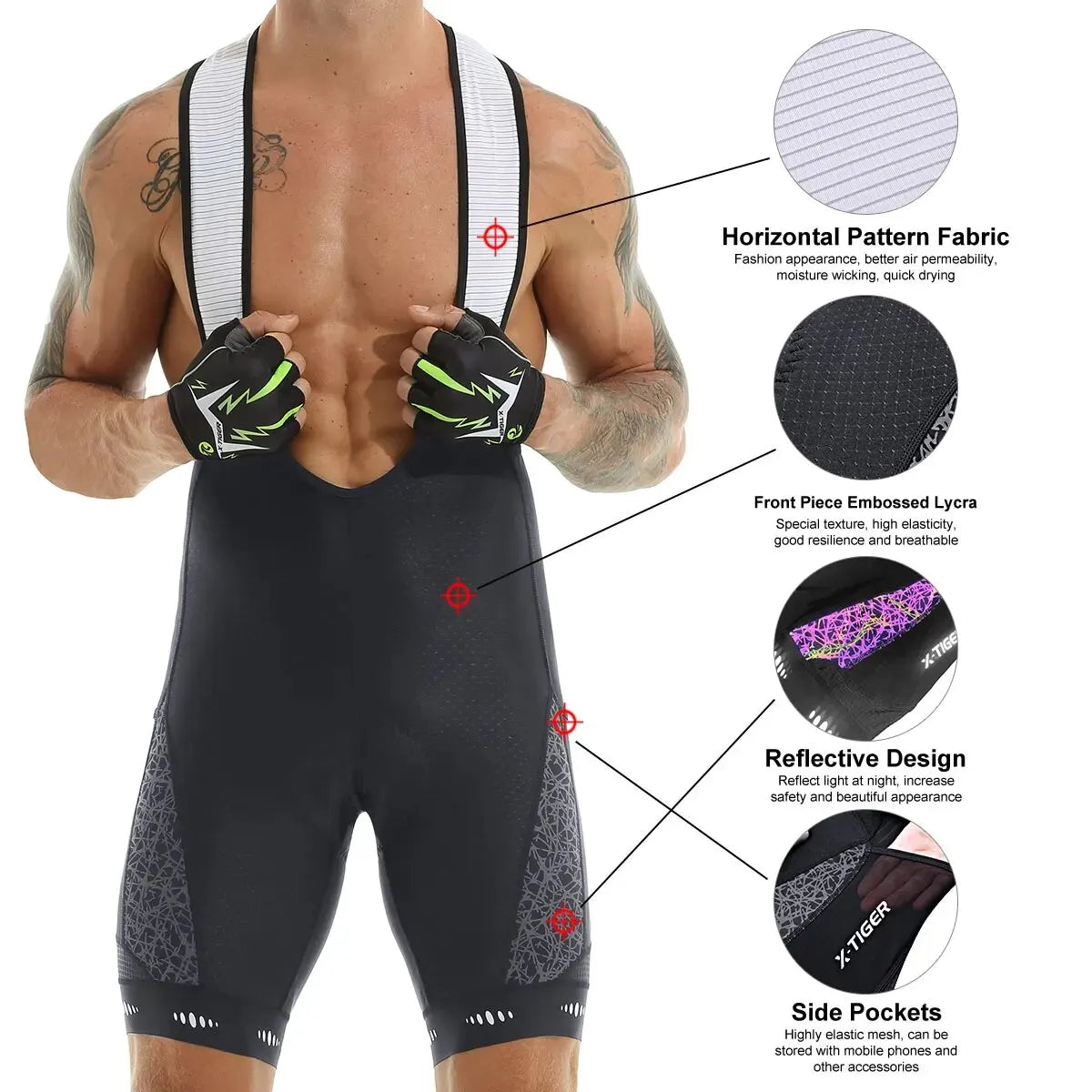 X-TIGER Men's 5D Gel Pad Cycling Bib Shorts UPF50+ Breathable