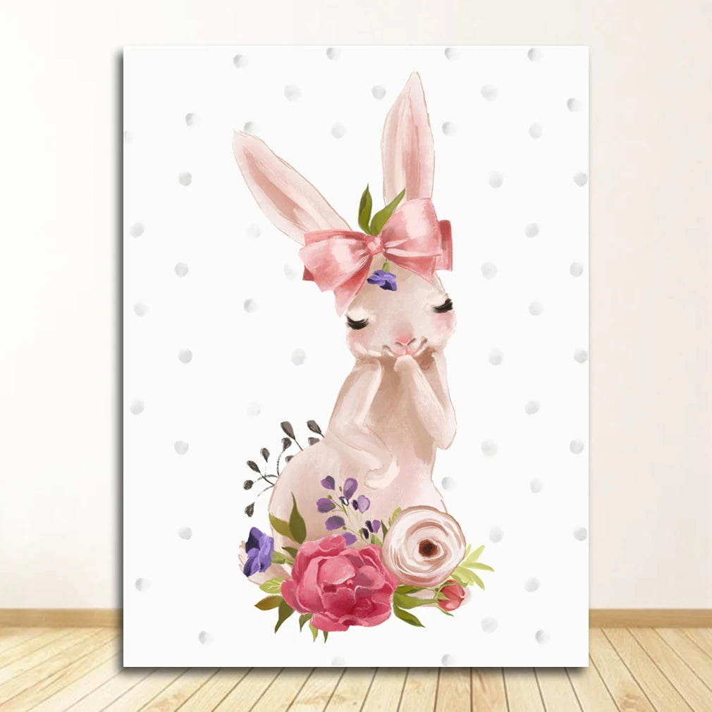 Pink Bunny Nursery Canvas Wall Art | Girls Baby Room Decor