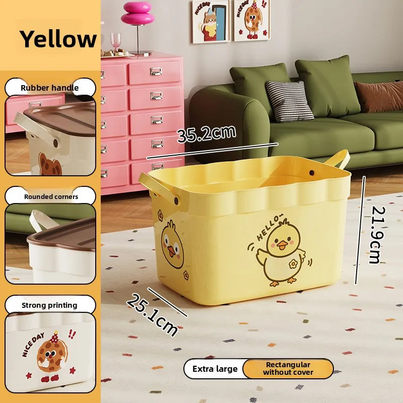 Cartoon Pattern Lidded Storage Box for Toys Snacks Dustproof Desktop Container Household Storage Solution for Various Items Peaceful Pleasures Health and Wellness YE without Lid XL 1 Pc