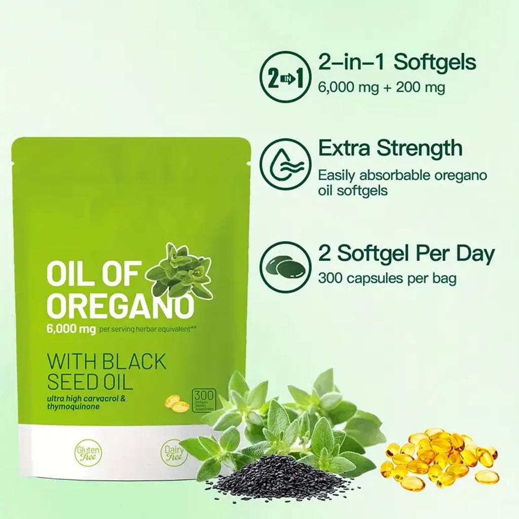 Oil of Oregano & Black Seed Oil Capsules – 300 Count Peaceful Pleasures Health and Wellness