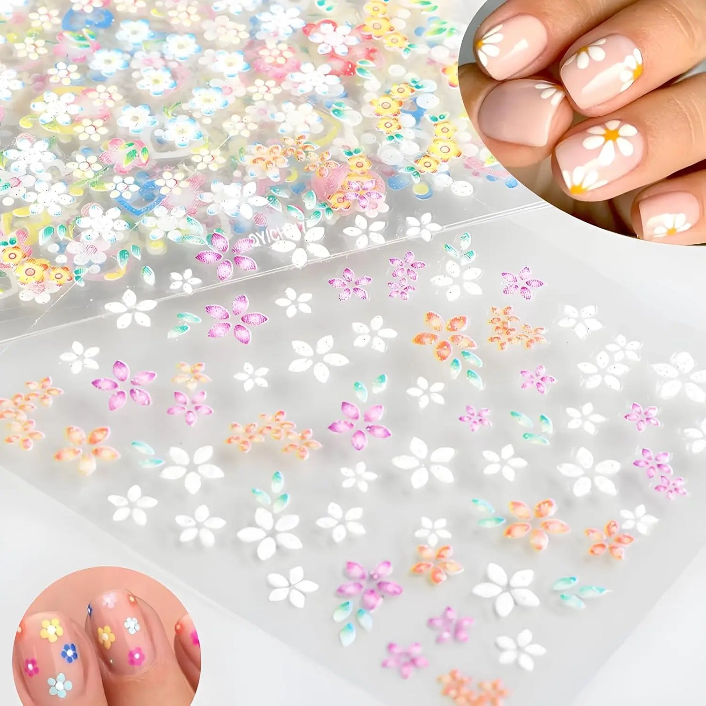 30-Sheet 3D Nail Art Stickers | Daisy Floral & Heart Decals DIY